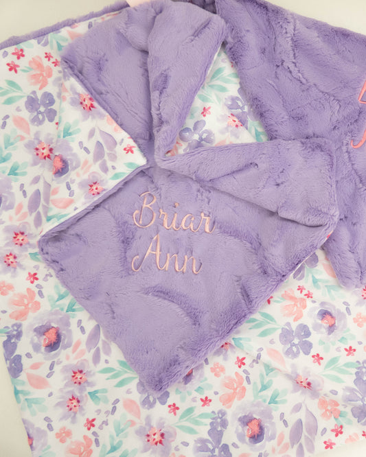 Purple Pastel Floral Personalized Lovey Size