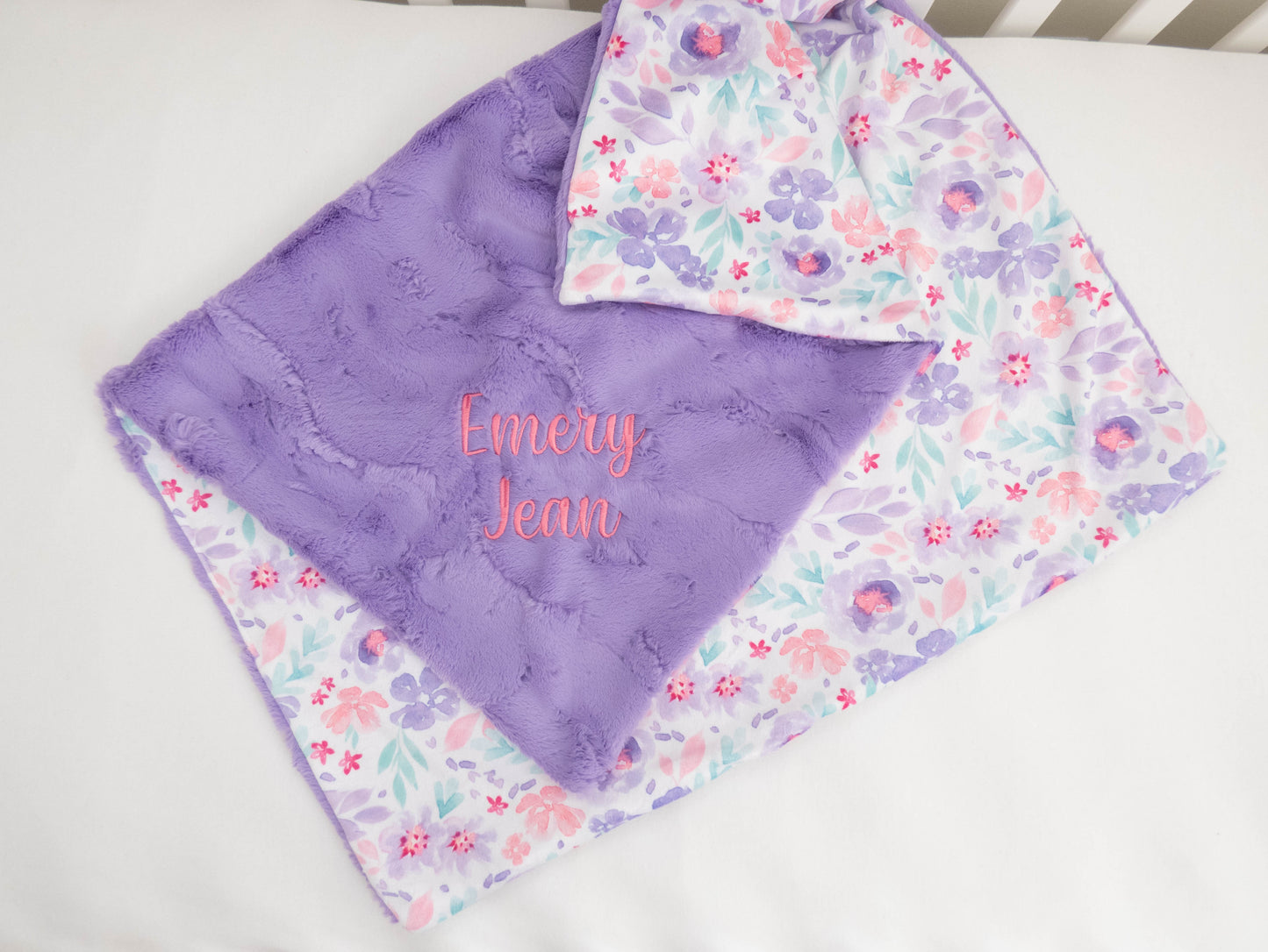 Purple Pastel Floral Personalized Baby Blanket