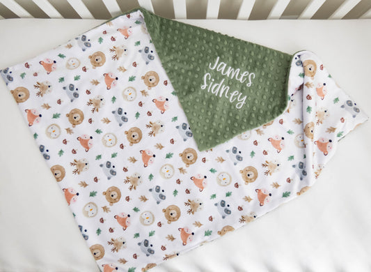 Woodland Friends Faces Personalized Baby Blanket