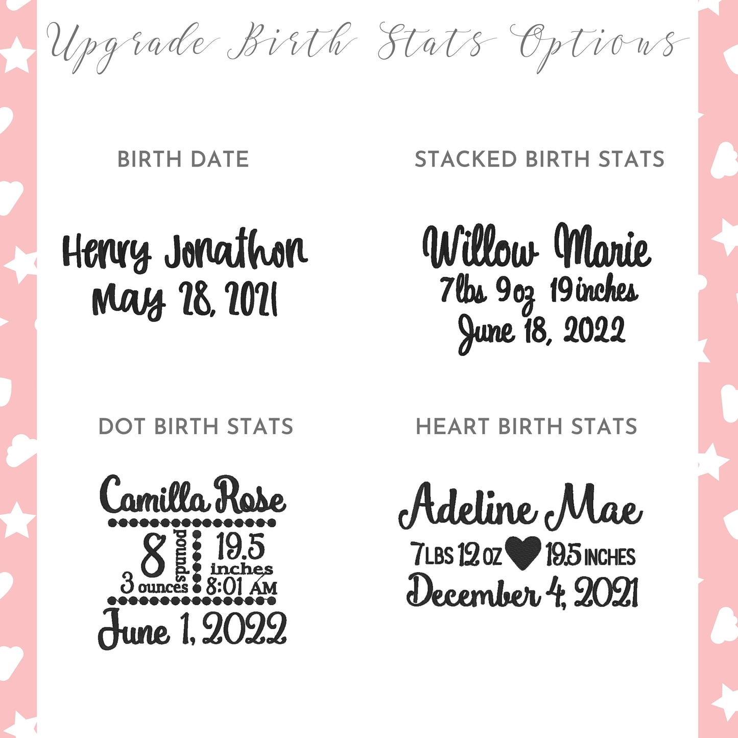Heart or Dot Birth Stats Font Upgrade