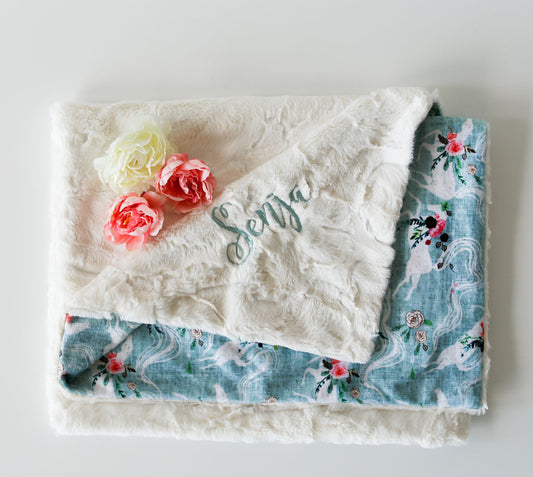 Blue Wild Horses Baby Blanket