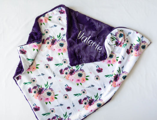 Plum Floral Baby Blanket