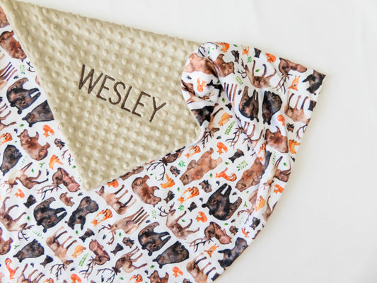 Fox, Bear and Elk Woodland Baby Blanket