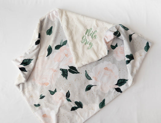 Vintage Blush Floral Baby Blanket