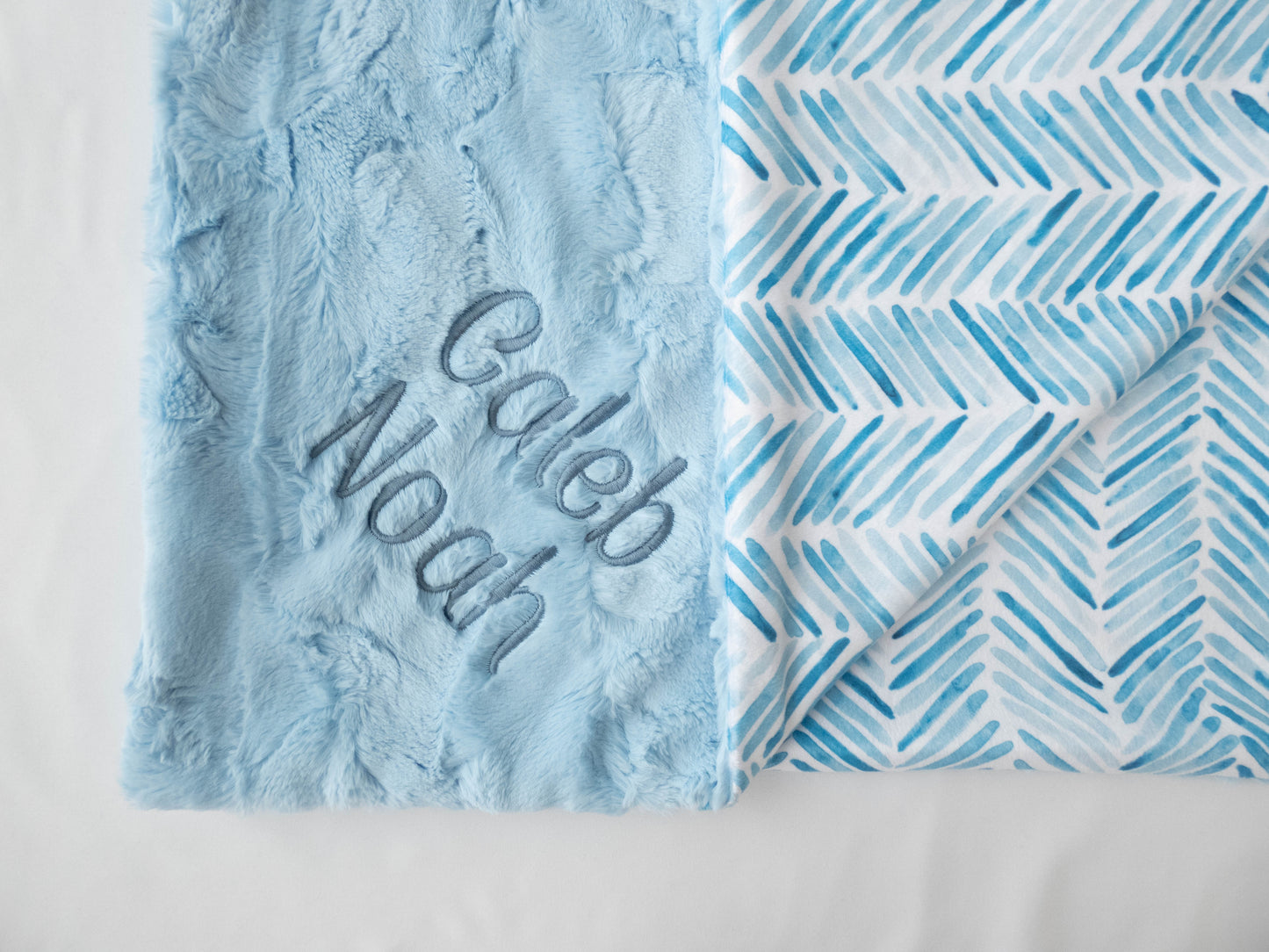 Blue Herringbone Personalized Baby Blanket