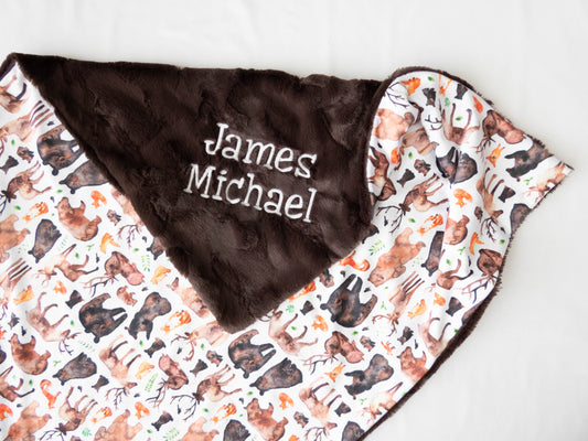 Fox, Bear and Elk Woodland Baby Blanket