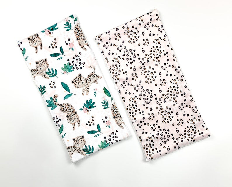 Burp Cloth Set of 2 - Baby Cheetahs and Cheetah Print in Blush